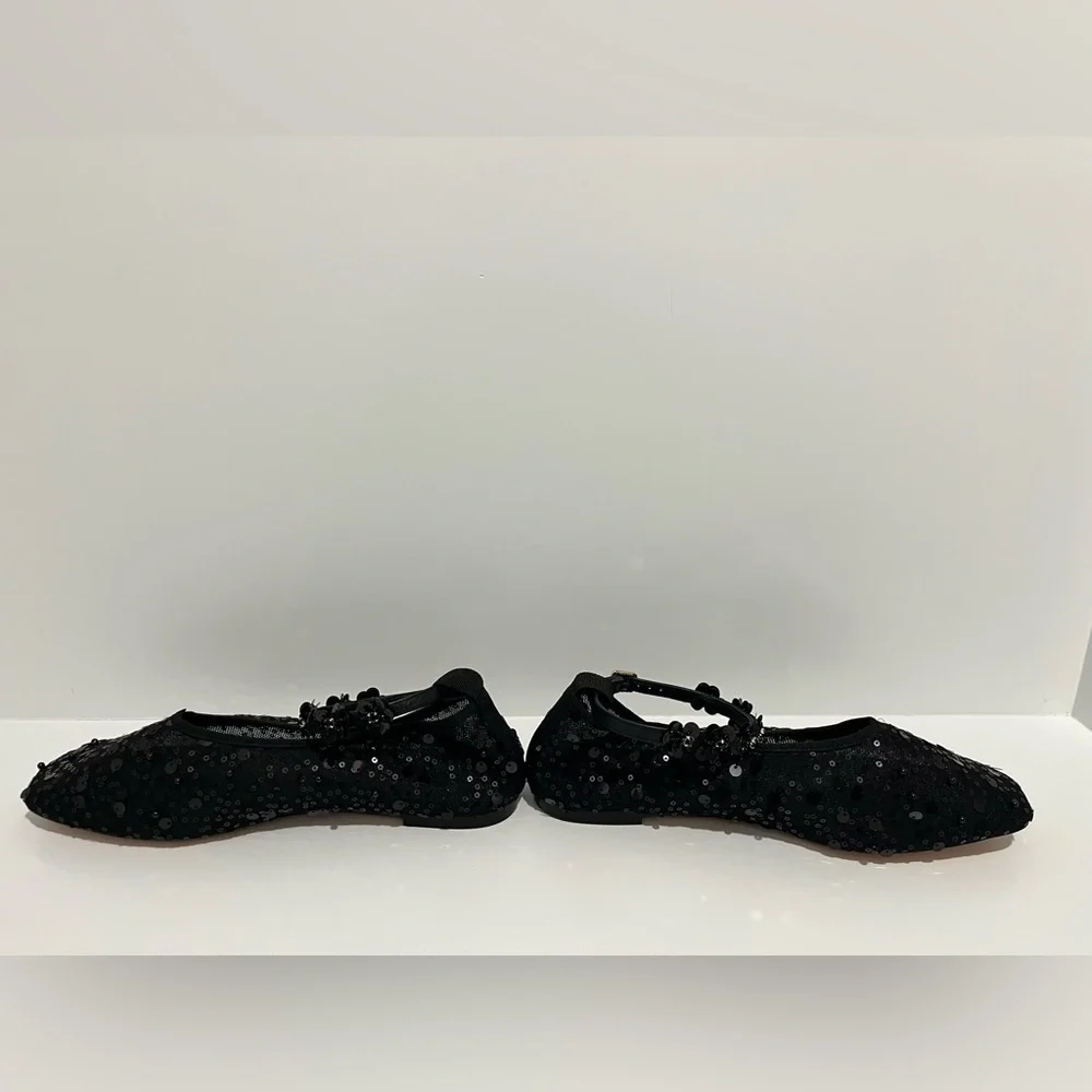 J.Crew Quinn embellished removable ankle-strap ballet flats sequin & mesh sz 9.5